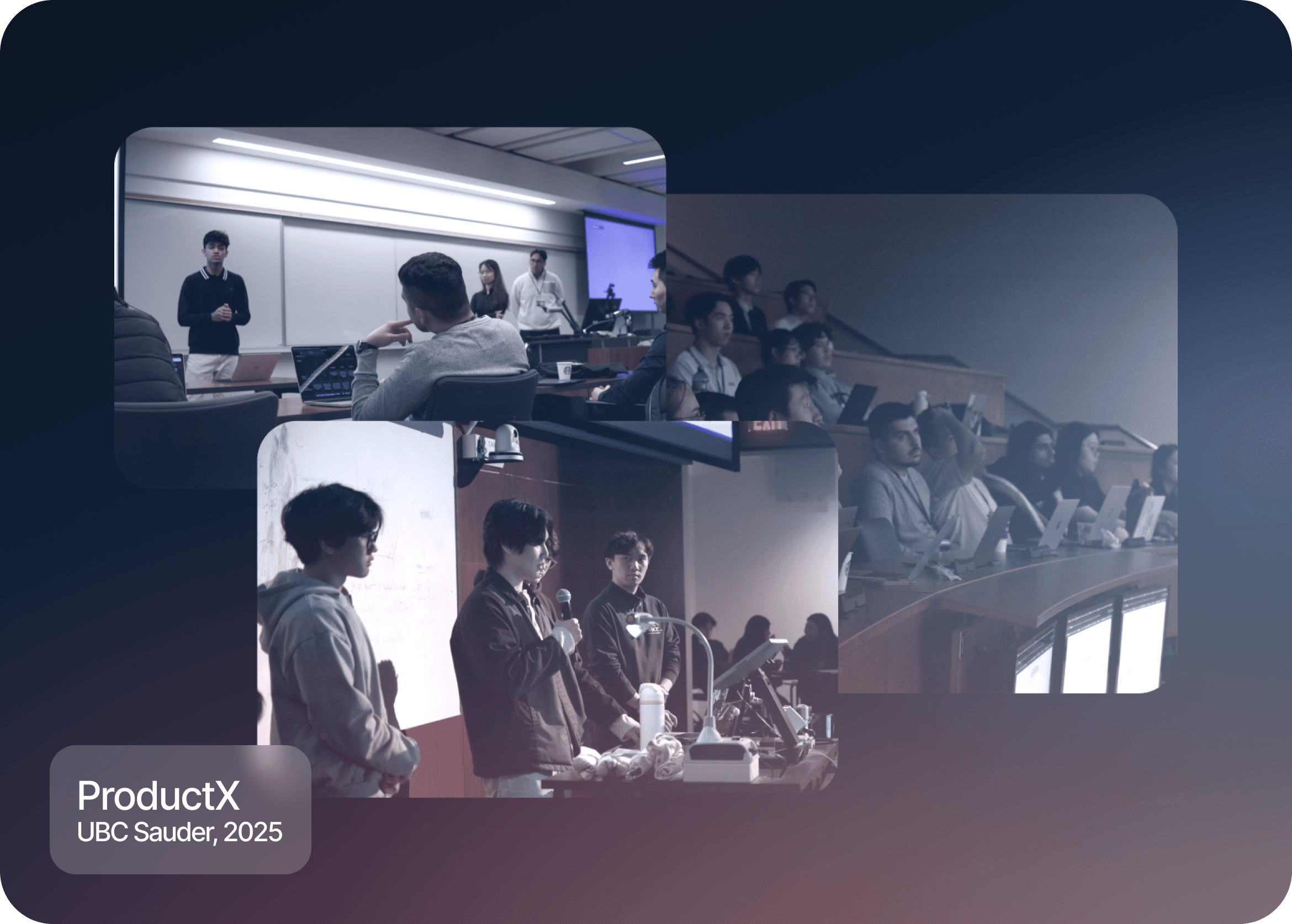 ProductX competition event showing students presenting and judging